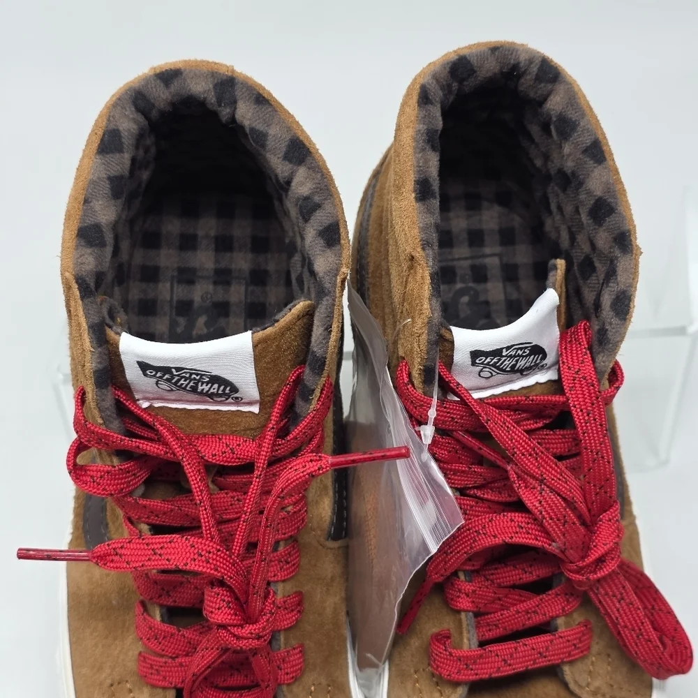 VANS Sk8 Hi Mens Size 5 Suede Plaid Glazed Brown Skateboarding Sneakers New